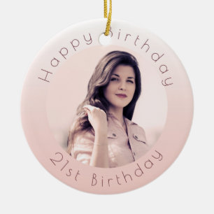 Birthday blush roos goudfoto keramisch ornament