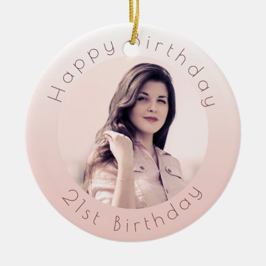 Birthday blush roos goudfoto keramisch ornament (Voorkant)