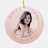 Birthday blush roos goudfoto keramisch ornament (Achterkant)