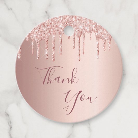 Birthday blush roos goudglitter drip bedankt bedankjes labels (Voorkant)