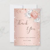 Birthday blush roos goudglitterstof floralen bedankkaart (Voorkant)