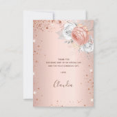 Birthday blush roos goudglitterstof floralen bedankkaart (Achterkant)
