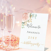 Birthday blush roze florale eucalyptus Welkom Reclamebord Met Voetstuk