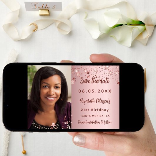 Birthday blush roze foto slaat de datum op save the date