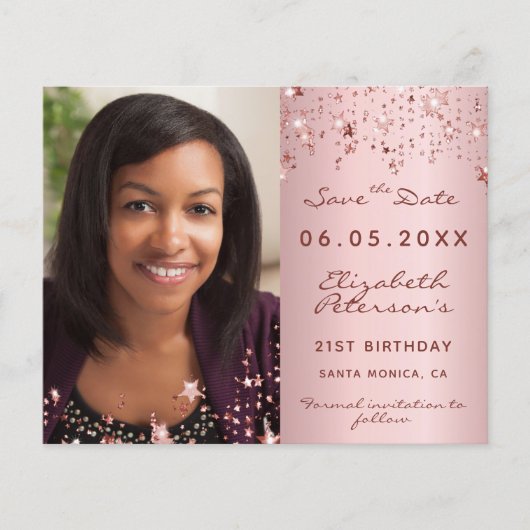 Birthday blush roze fotobudget Save the Date Flyer (Voorkant)