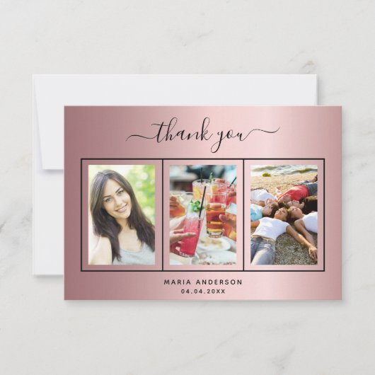 Birthday blush roze fotoscript modern bedankkaart (Voorkant)