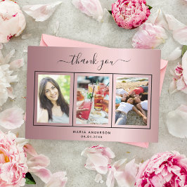 Birthday blush roze fotoscript modern bedankkaart