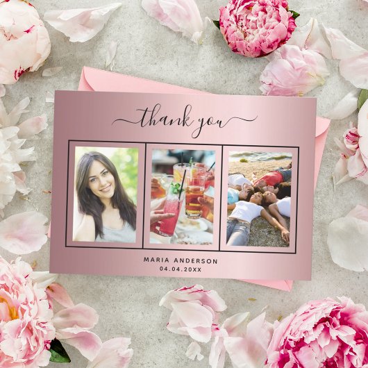 Birthday blush roze fotoscript modern bedankkaart