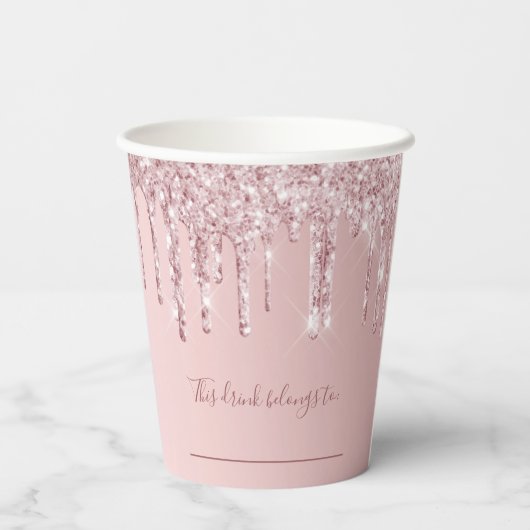 Birthday blush roze glitter Deze drink behoort tot Papieren Bekers (Achterkant)