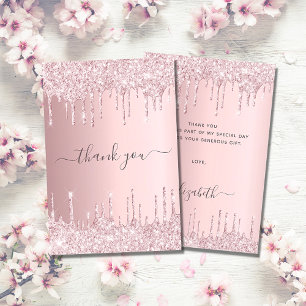 Birthday blush roze glitter druist elegant script  bedankkaart