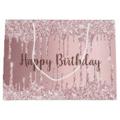 Birthday blush roze glitter druppelt glamoureus groot cadeauzakje (Voorkant)