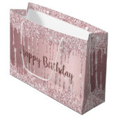 Birthday blush roze glitter druppelt glamoureus groot cadeauzakje (Voorkant Gekanteld)