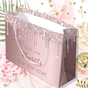 Birthday blush roze glitter druppelt monogram naam groot cadeauzakje