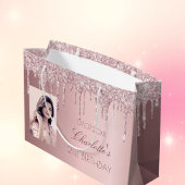 Birthday blush roze glitter druppelt naam foto groot cadeauzakje