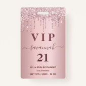 Birthday blush roze glitter druppelt naam vip badge (Voorkant)