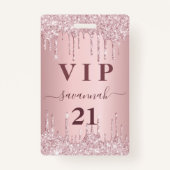 Birthday blush roze glitter druppelt vip uitnodigi badge (Voorkant)