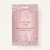 Birthday blush roze glitter druppelt vip uitnodigi badge (Achterkant)