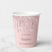 Birthday blush roze glitter monogram papieren bekers (Achterkant)
