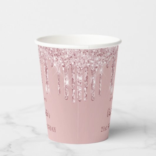 Birthday blush roze glitter monogram papieren bekers (Rechts)
