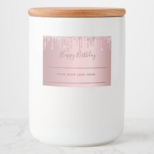 Birthday blush roze glitter pink sparkle homemade voedselcontainer etiket (Voorkant)