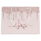 Birthday blush roze glitter roos goudmonogram groot cadeauzakje (Voorkant)