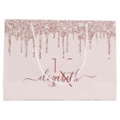 Birthday blush roze glitter roos goudmonogram groot cadeauzakje (Achterkant)