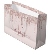 Birthday blush roze glitter roos goudmonogram groot cadeauzakje (Voorkant Gekanteld)