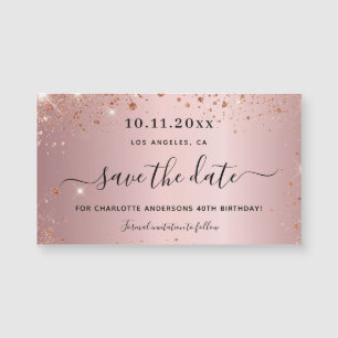 Birthday blush roze glitter save the date magnet