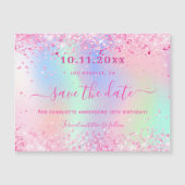 Birthday blush roze glitter save the date magnet (Voorkant)