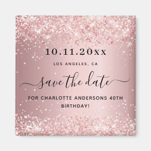 Birthday blush roze glitter save the date magnet