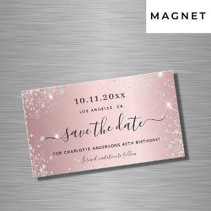 Birthday blush roze glitter save the date magnet