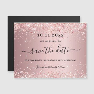 Birthday blush roze glitter save the date magnet