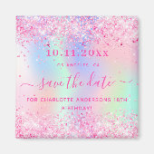 Birthday blush roze glitter save the date magnet (Voorkant)