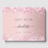 Birthday blush roze glitter stofmonogram gastenboek (Voorkant)