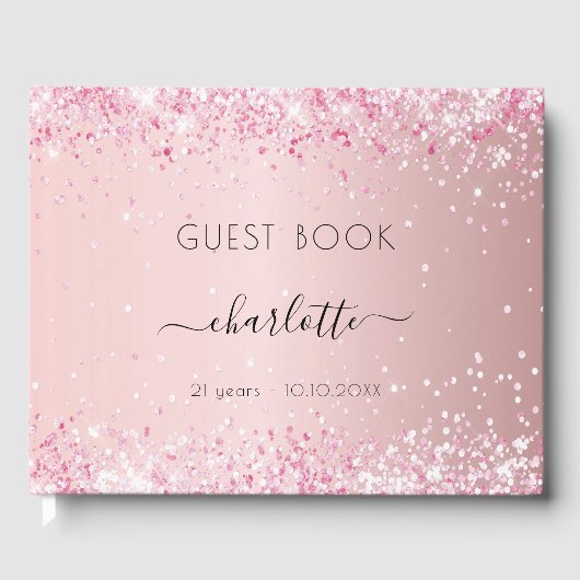Birthday blush roze glitter stofmonogram gastenboek (Voorkant)