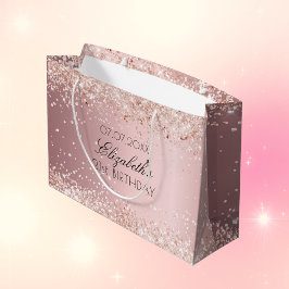 Birthday blush roze glitter stofmonogram groot cadeauzakje