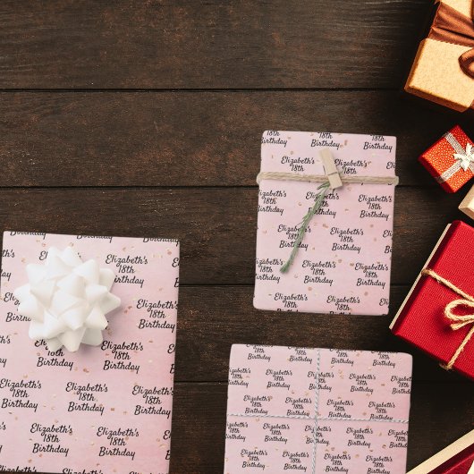 Birthday blush roze goudnaamscript inpakpapier vel