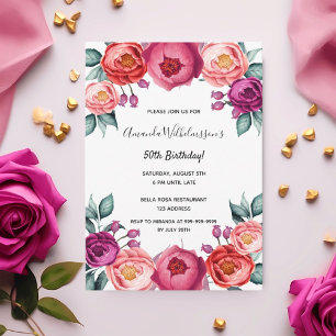 Birthday blush roze paars roos goudfloraal kaart