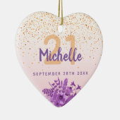Birthday blush roze paarse bloemmonogram keramisch ornament (Rechts)