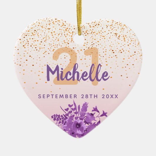 Birthday blush roze paarse bloemmonogram keramisch ornament (Voorkant)