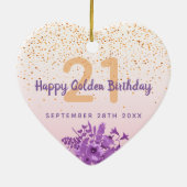 Birthday blush roze paarse bloemmonogram keramisch ornament (Achterkant)