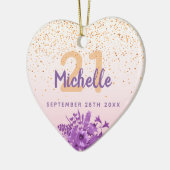 Birthday blush roze paarse bloemmonogram keramisch ornament (Links)