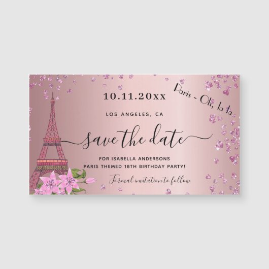 Birthday blush roze paris save the date magnet (Voorkant)