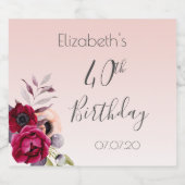 Birthday blush roze roze roze goudfloraal sparkling wijnetiket (Enkel label)