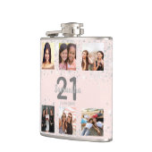 Birthday blush zilverglitter foto collage naam heupfles (Links)