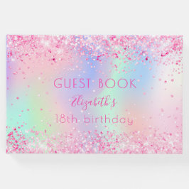 Birthday blush zwarte roze glitter holographic gastenboek