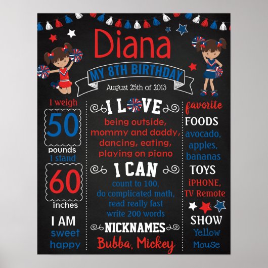 Birthday board, rood wit blauw poster (Voorkant)