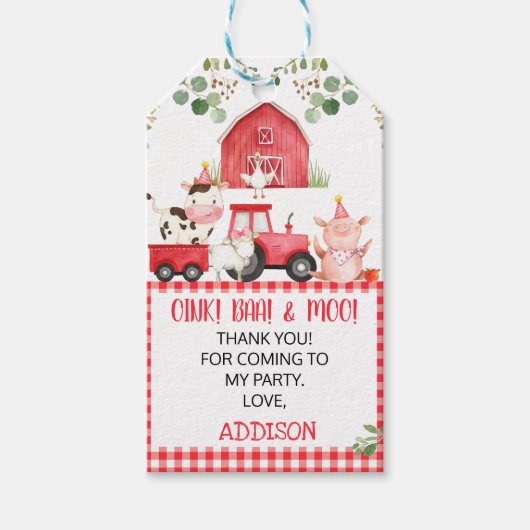 Birthday Boerderij van Red Play Barn Tractor Cadeaulabel (Voorkant)