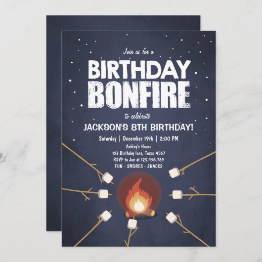 Birthday Bonfire Campout Cookout Party uitnodiging (Voorkant / Achterkant)