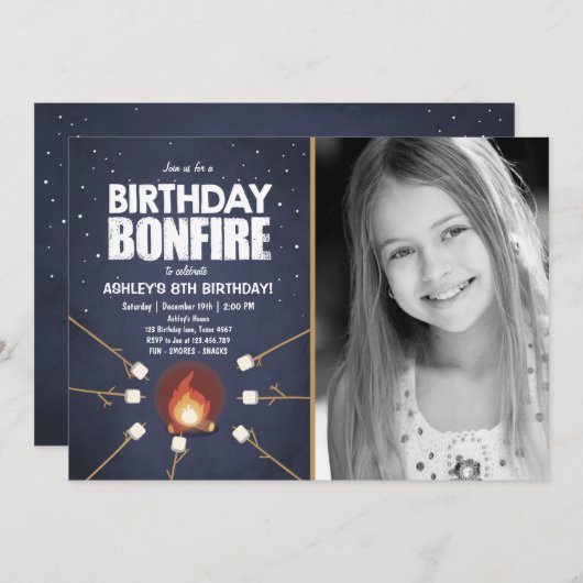 Birthday Bonfire Campout Cookout Party uitnodiging (Voorkant / Achterkant)